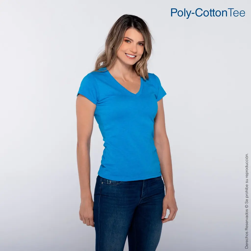 D0356 Playera Cuello V Manga Corta con Silueta para Dama