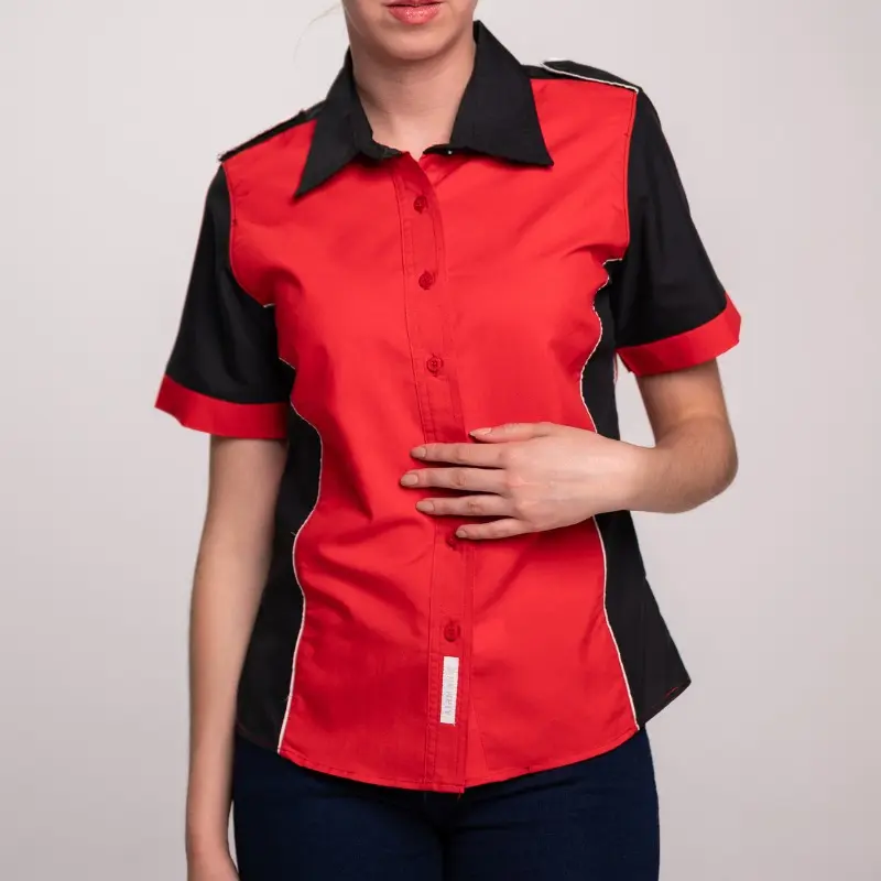 BLUSA AIRMAN ESCUDERIA COMBINACION 2 DAMA MANGA CORTA ROJO/NEGRO