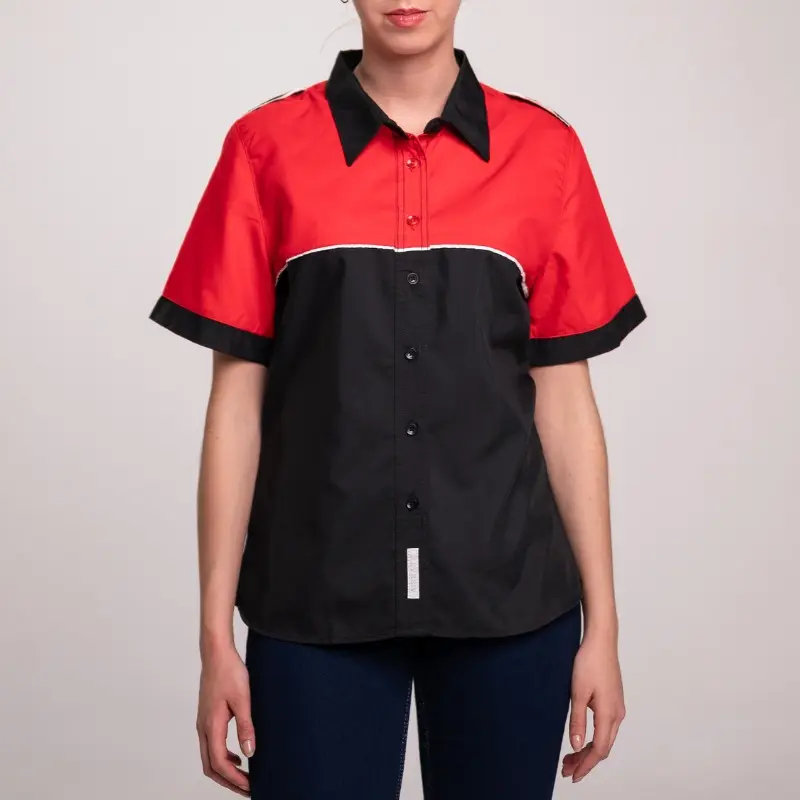 BLUSA AIRMAN ESCUDERIA COMBINACION 3 DAMA MANGA CORTA ROJO/NEGRO