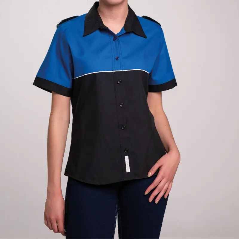 BLUSA AIRMAN ESCUDERIA COMBINACION 3 DAMA MANGA CORTA AZUL/NEGRO