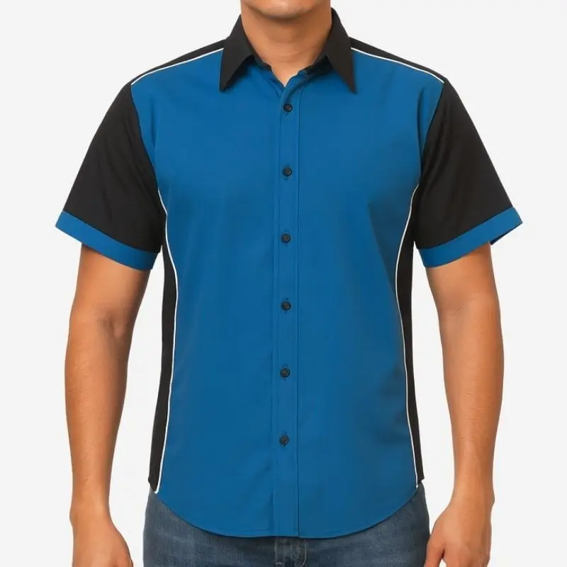 CAMISA AIRMAN ESCUDERIA COMBINACION 2 CABALLERO MANGA CORTA AZUL/NEGRO