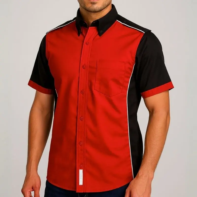 CAMISA AIRMAN ESCUDERIA COMBINACION 2 CABALLERO MANGA CORTA ROJO/NEGRO