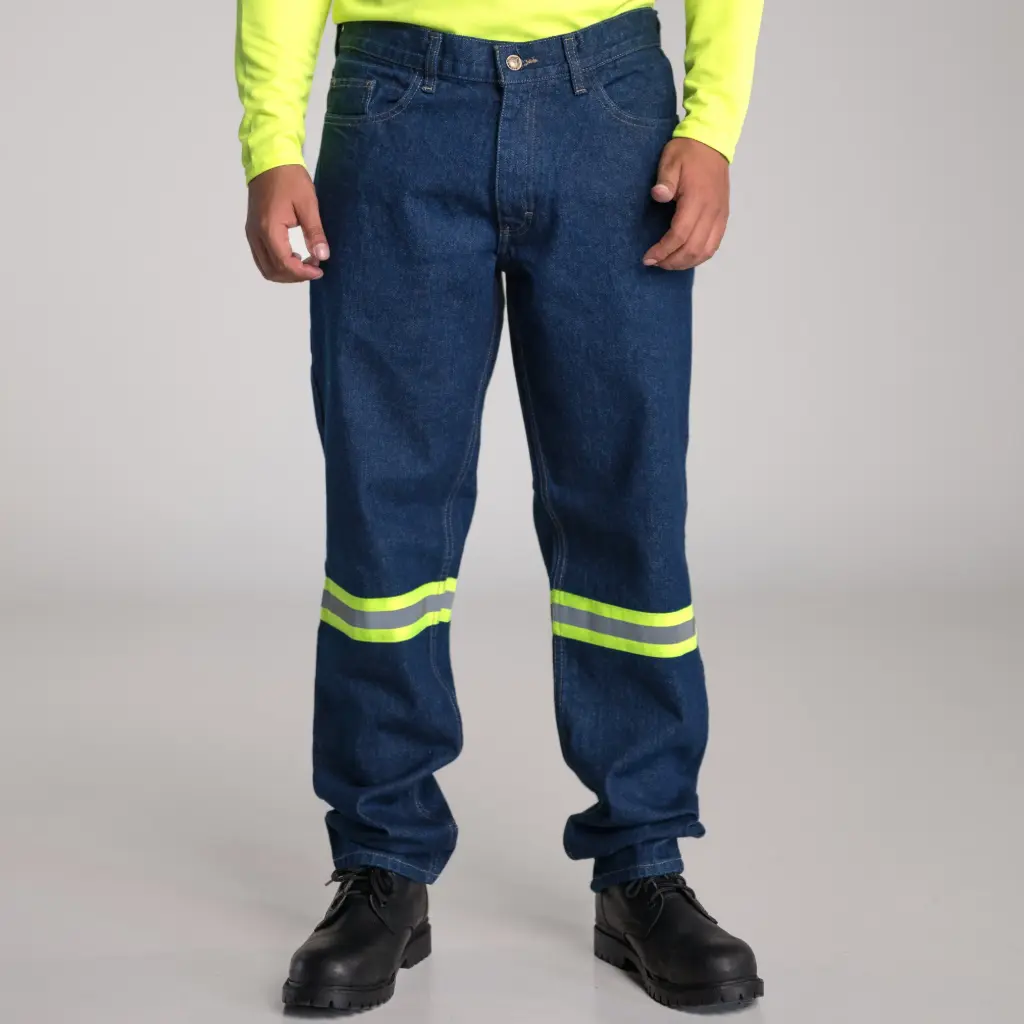PANTALON MEZCLILLA 14 OZ CABALLERO UNILINE AZUL STONE CON CINTA HI-VIS 