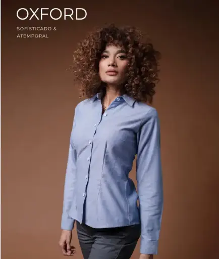 BLUSA BIBO OXFORD MANGA LARGA DAMA 