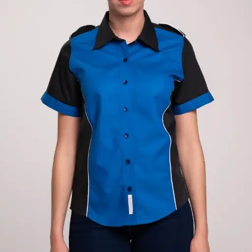 BLUSA AIRMAN ESCUDERIA COMBINACION 2 DAMA MANGA CORTA AZUL/NEGRO