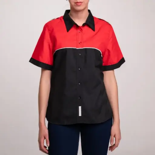 BLUSA AIRMAN ESCUDERIA COMBINACION 3 DAMA MANGA CORTA ROJO/NEGRO