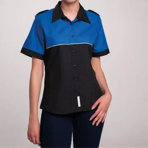 BLUSA AIRMAN ESCUDERIA COMBINACION 3 DAMA MANGA CORTA AZUL/NEGRO