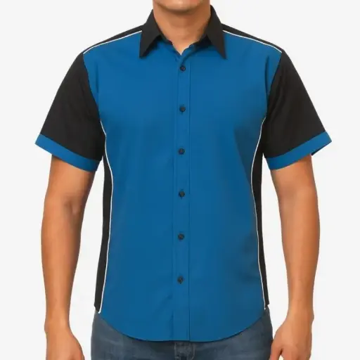 CAMISA AIRMAN ESCUDERIA COMBINACION 2 CABALLERO MANGA CORTA AZUL/NEGRO