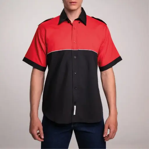 CAMISA AIRMAN ESCUDERIA COMBINACION 3 CABALLERO MANGA CORTA ROJO/NEGRO